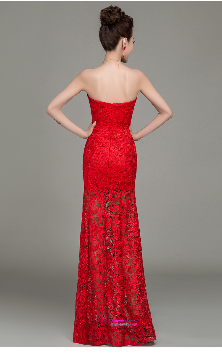 พร้อมส่ง ชุดราตรียาว แบบเกาะอก สีแดง ลูกไม้ทั้งชุด ทรงหางปลา (ซิปหลัง) สำเนา