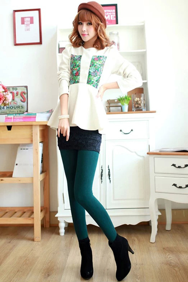 กางเกงเลกกิ้งกันหนาวติดลบ ซับกำมะหยี่ เปิดปลายเท้า (11261L)