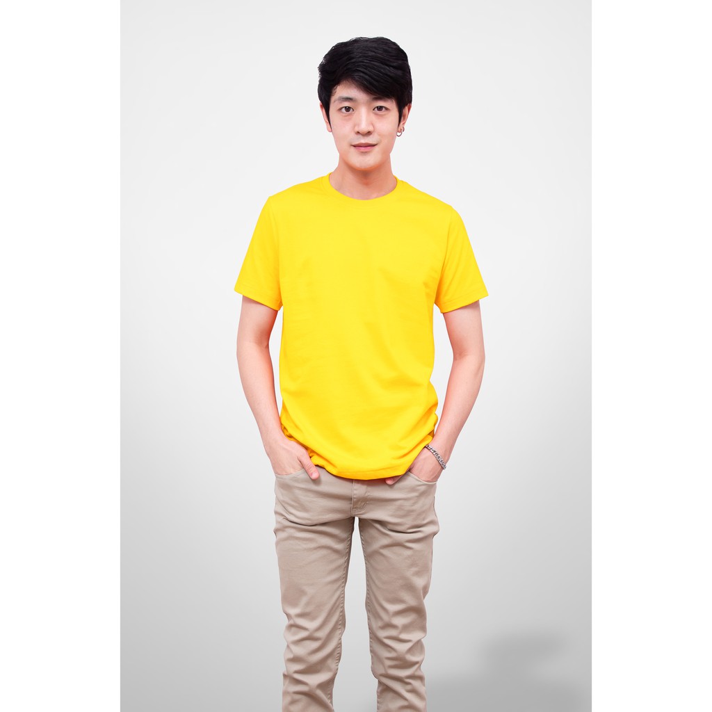 Noproblem Noproblem ยอดขาย No.1 รับประกัน ไม่ย้วย ไม่ยืด ผ้านุ่ม เสื้อยืด สีพื้น เสื้อยืดคอกลม สีเหลืองเข้ม