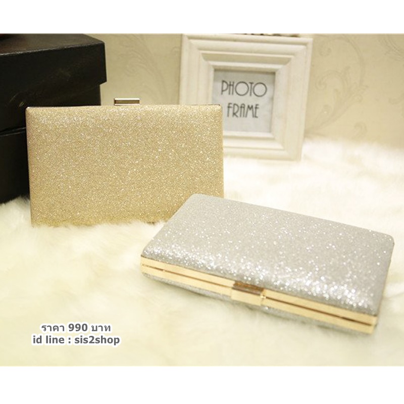 Pre-order กระเป๋าออกงาน Evening Clutch ทรงสี่เหลี่ยม สะท้อนแสง พร้อมสายสะพายสั้น/ยาว