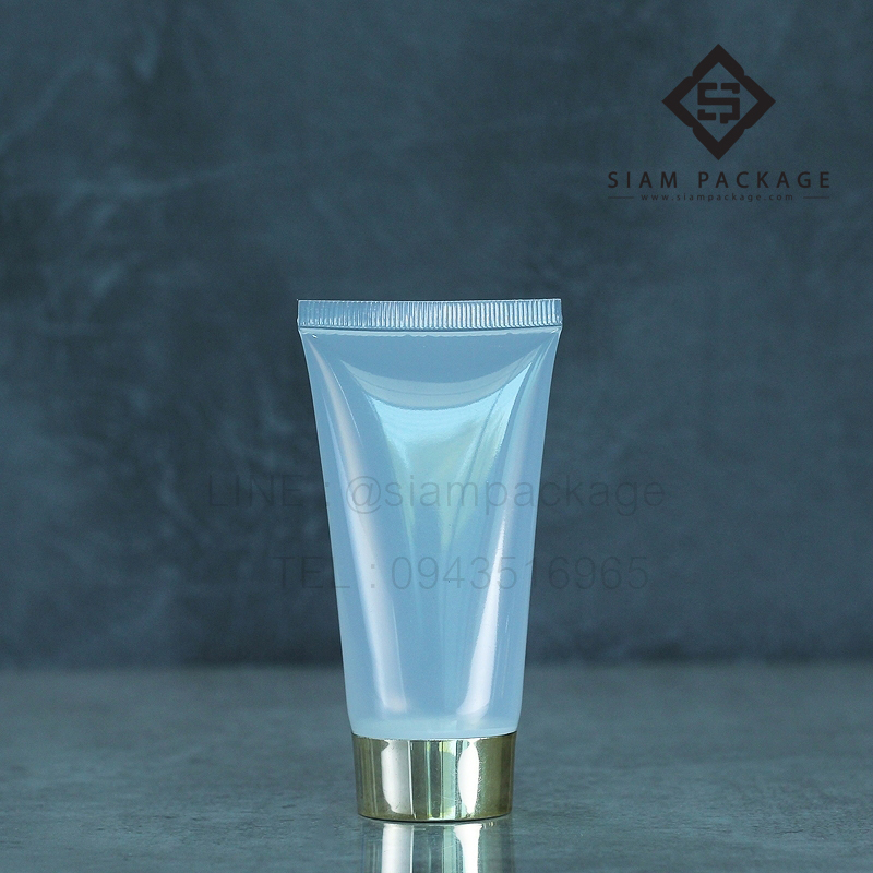 หลอดโฟมใส 50g. ฝาเกลียวสีทองเงา