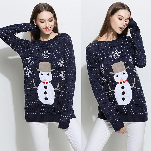 เสื้อสเวตเตอร์ไหมพรมหนานุ่ม ถักลายสโนว์แมน (12280B)