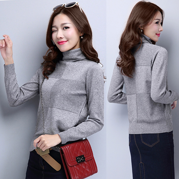 เสื้อสเวตเตอร์คอเต่า เสื้อไหมพรมวูลหนานุ่ม แขนยาว (12084B)