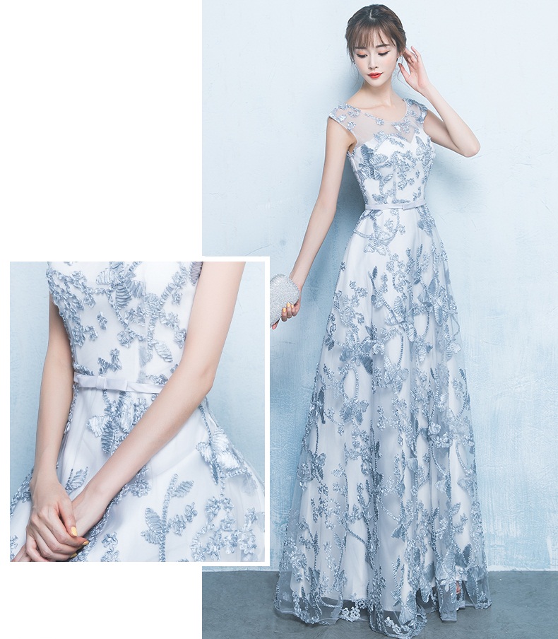 Pre-order ชุดราตรียาวแขนกุด ปักดิ้นเป็นลาย เรียบหรู เชือกผูกหลัง