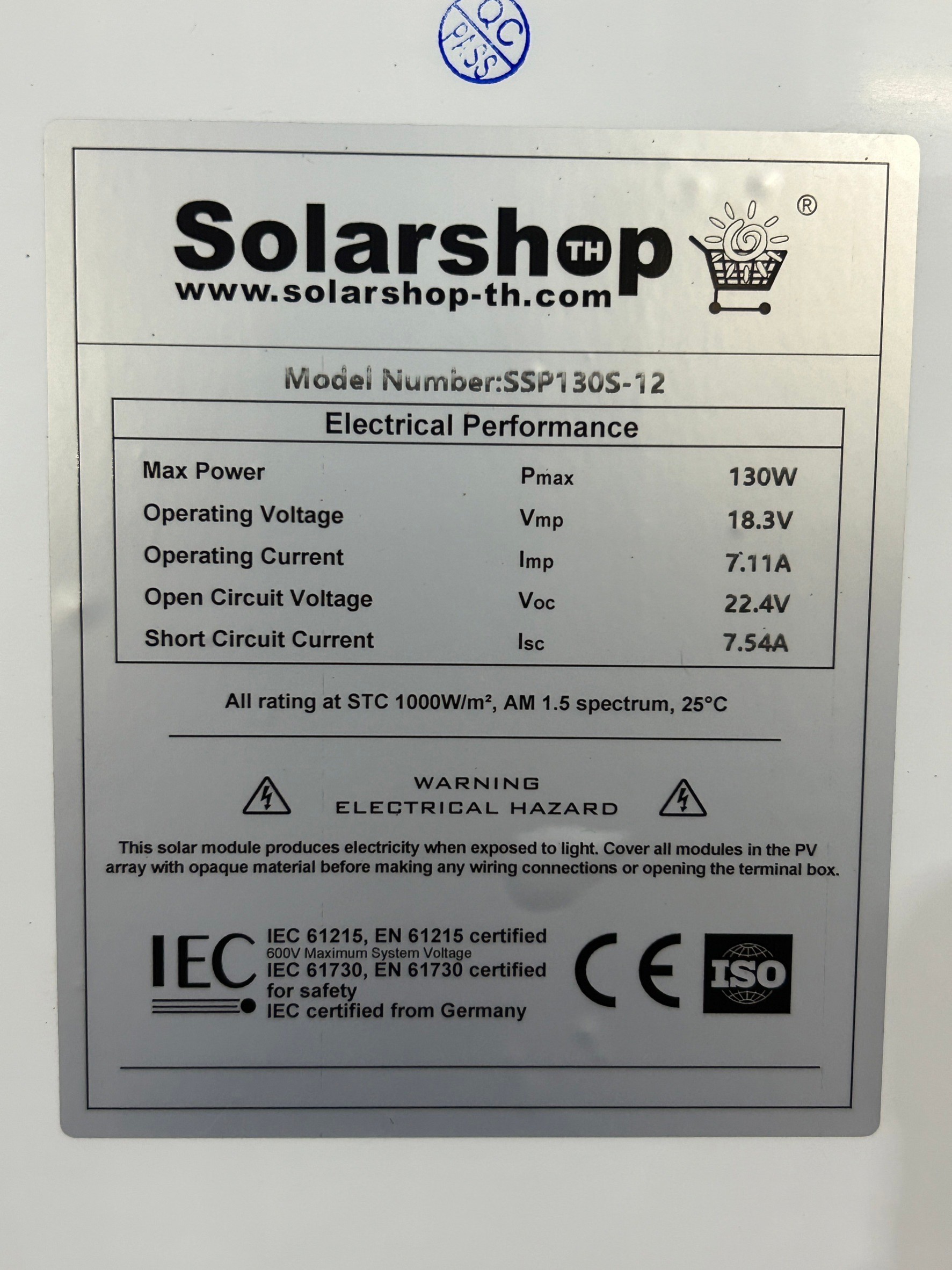 แผงโซล่าเซลล์ 130W Mono Solarshop