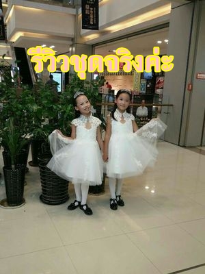 Pre-order ชุดราตรีเด็ก ชุดออกงาน ชุดกระโปรง สไตล์เจ้าหญิง แขนสั้น คอจีน เว้าตรงอก แต่งผ้าลูกไม้ กระโปรงตาข่าย มีซิปหลัง