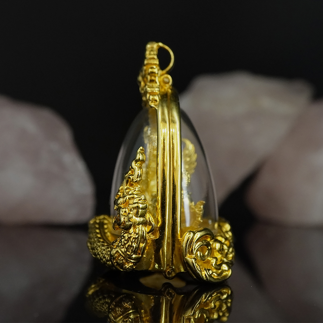 พญาปุริสาทพร้อมเลี่ยมกรอบนาคราช รหัส 3.3 เนื้อบรอนซ์ชุบทอง เลี่ยมเข้ากรอบเนื้อบรอนซ์ชุบทองไมครอน