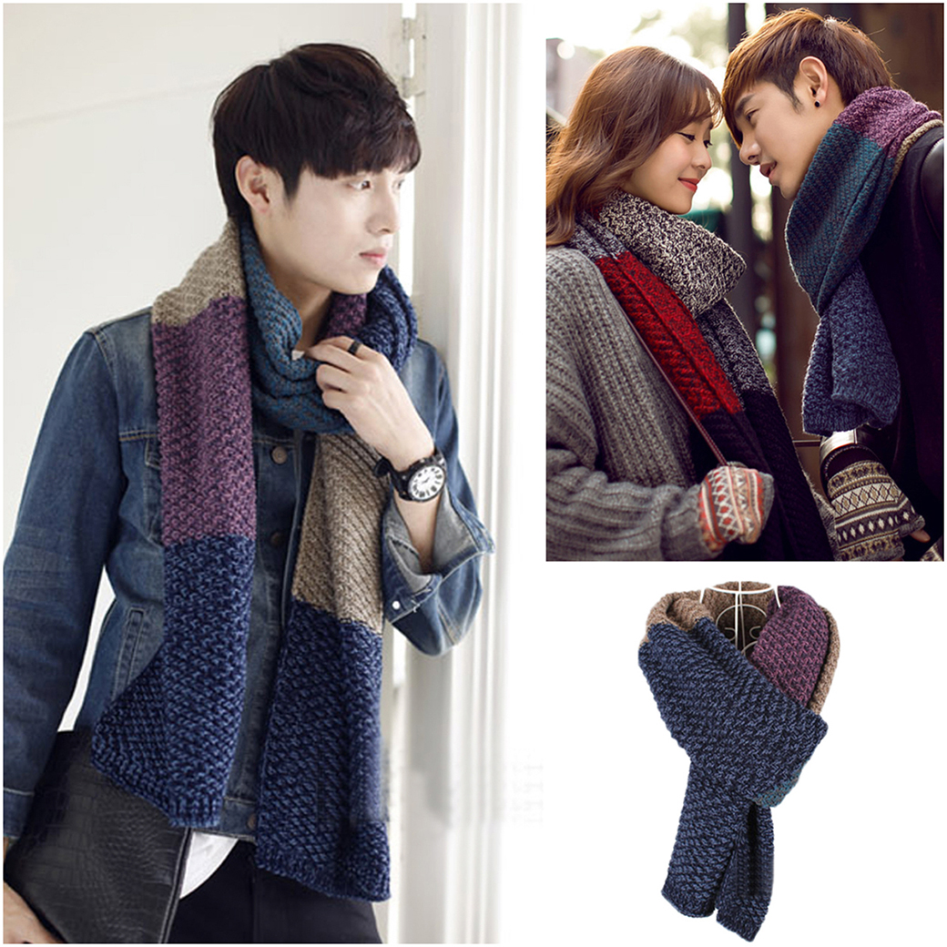 ผ้าพันคอไหมพรมถักลายตัดสี ผืนยาว ใช้ได้ทั้งหญิงและชาย (11307L)