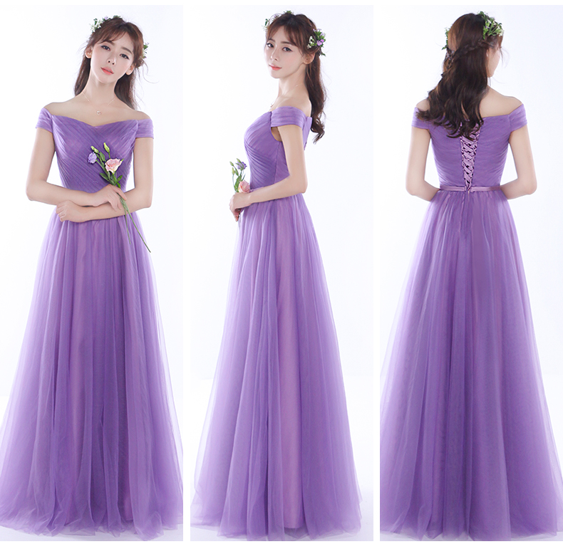 Pre-order ชุดเพื่อนเจ้าสาว สีม่วง กระโปรงตาข่าย เชือกผูกหลัง