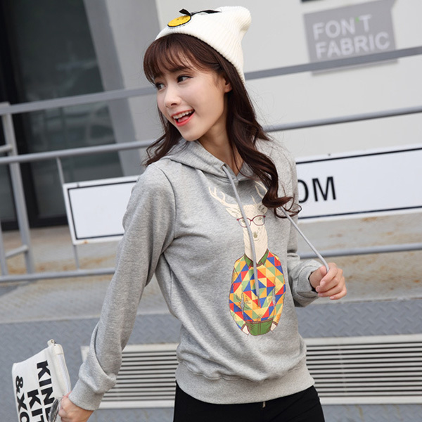 เสื้อสเวตเตอร์ฮู้ดพิมพ์ลายกวาง ซับกำมะหยี่กันหนาว (11981H)