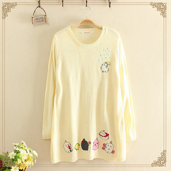 เสื้อไหมพรมตัวยาว แต่งปักลายการ์ตูนน่ารัก (11816LM)