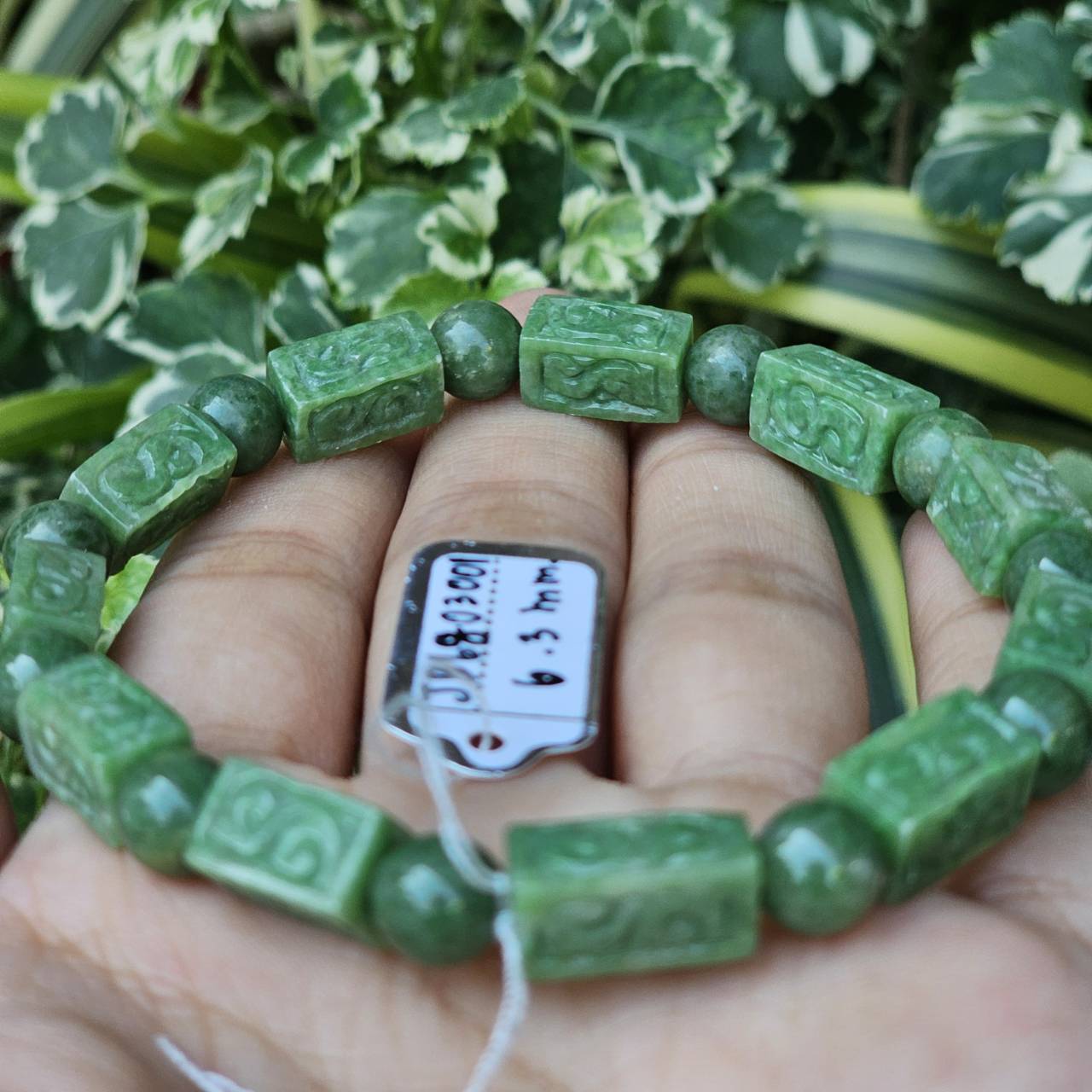 ๋JB6803001 หยก พม่า แท้ Jade กำไล ประคำหยกแกะสลัก 6.3 มม. (Jadeite Beads Bracelet) พม่า (Myanmar)
