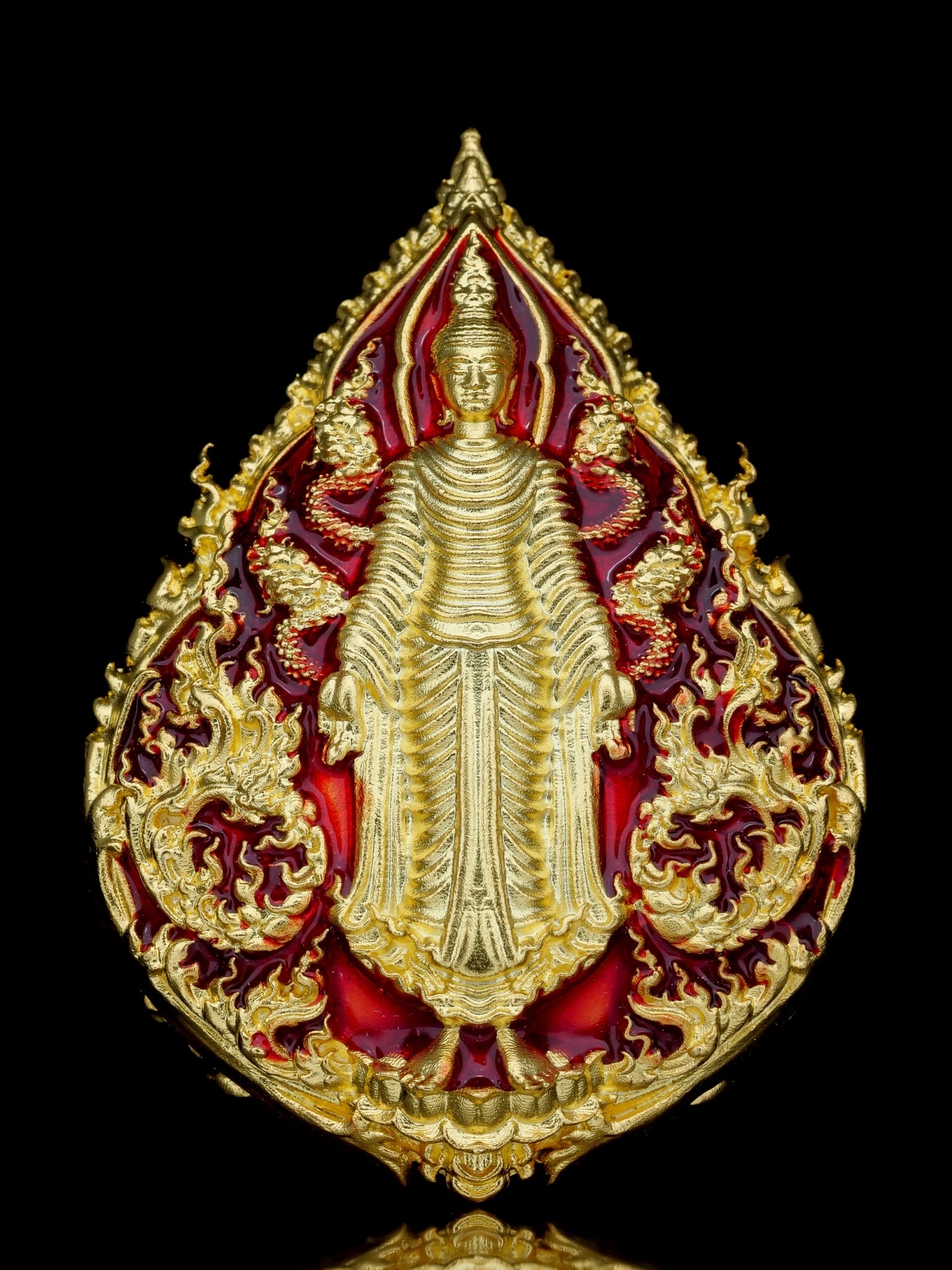 พระพุทธประทานพร รุ่น พุทธบารมี รหัส6 เนื้อบรอนซ์ชุบทองลงยาแดง องค์ชุบ2K