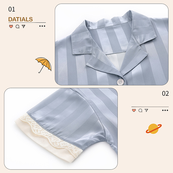 🚩พร้อมส่ง🚩ชุดนอน Silk Satin แขนสั้นขาสั้น ชุดนอนซาตินเกรดพรีเมี่ยม ผ้านุ่มลื่นละมุนผิว แต่งปักลูกไม้ (CT116-5)