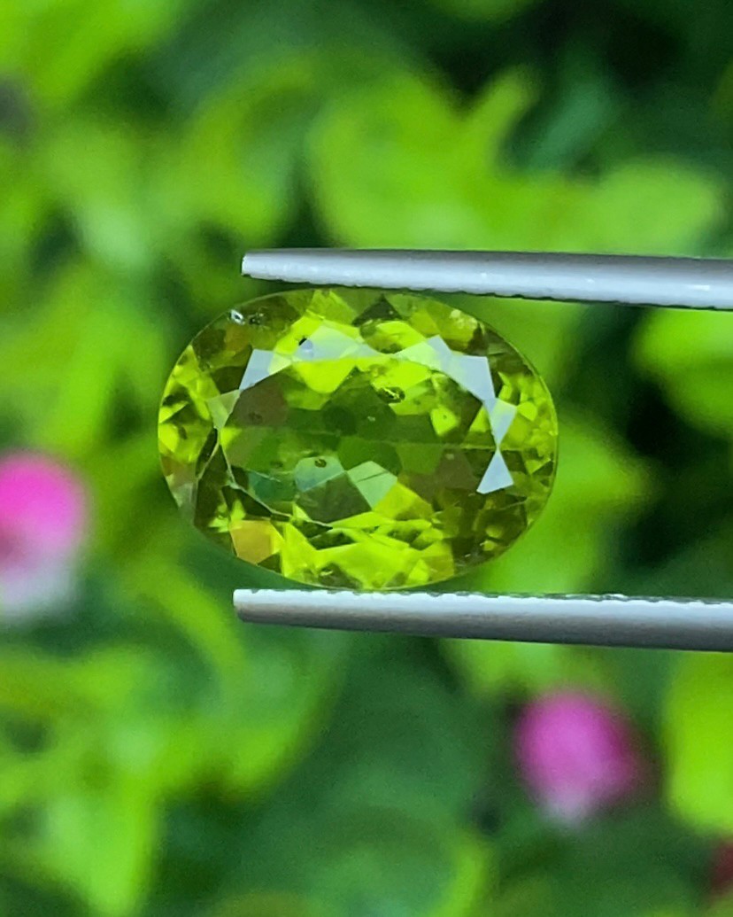 พลอย เพอริดอต Peridot 4.76 กะรัต (Cts.) พลอยแท้ อัญมณีมงคลประจําวันเกิด เครื่องประดับพลอย