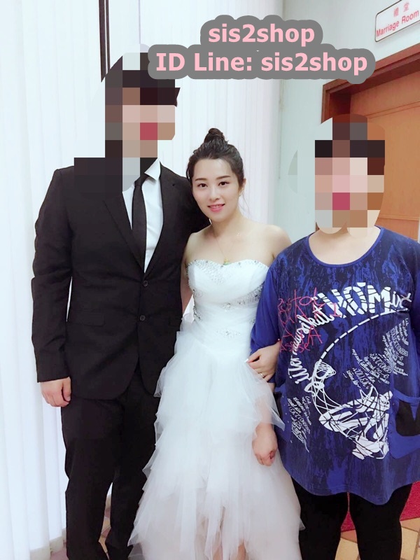 Pre-order ชุดแฟนซี ชุดราตรีสั้น หน้าสั้นหลังยาว สีขาว เกาะอก จับจีบ ปักเลื่อมช่วงอก กระโปรงเป็นชั้น เชือกผูกหลัง