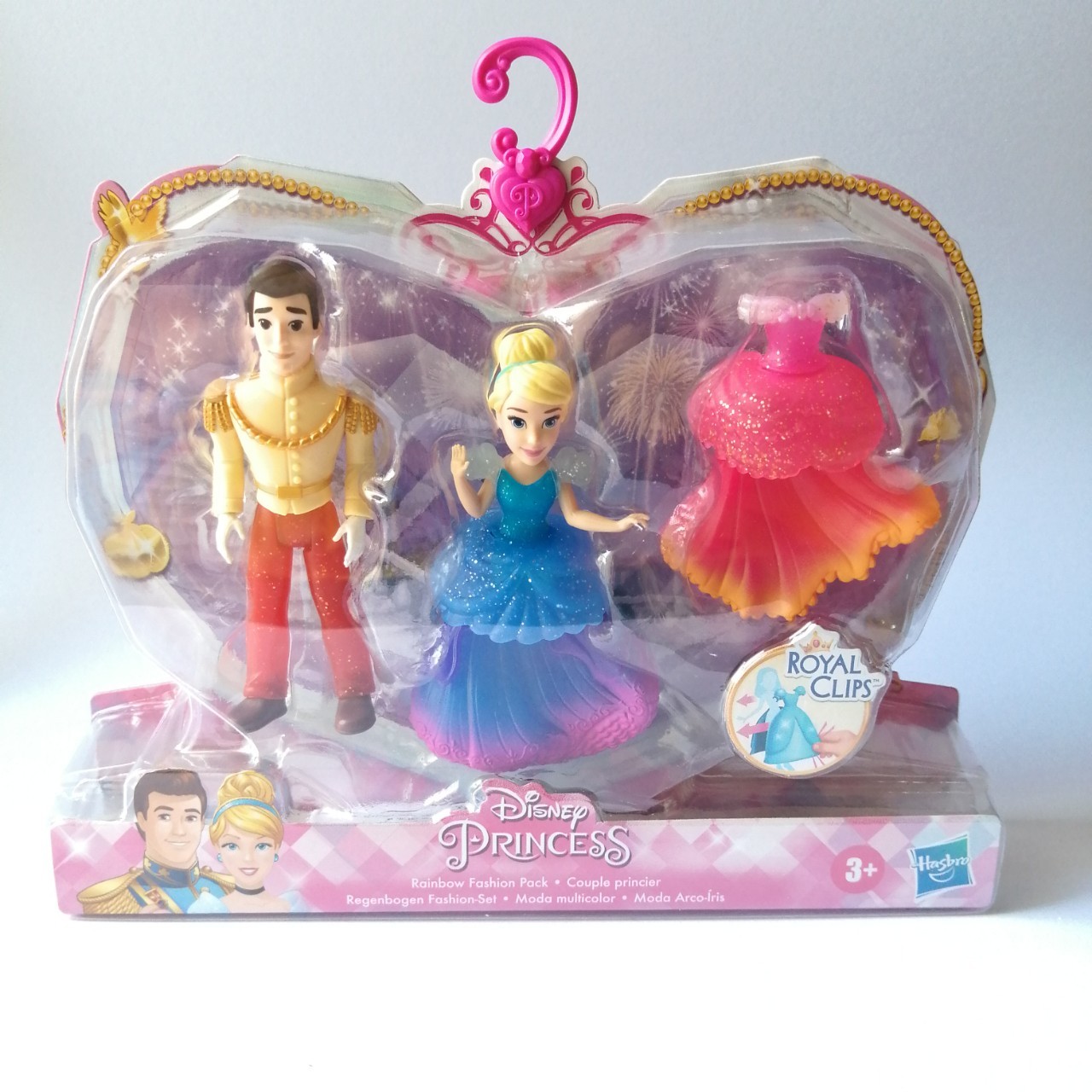 เซ็ทตุ๊กตา เจ้าหญิงซินเดอเรลล่า และเจ้าชายผู้ทรงเสน่ห์ ในชุดเต้นรำ, คอลเล็กชั่น รอแยลคลิป, ชุดสามารถแกะจากตัวและแปะกลับที่ตัวได้ มีชุดเสริมสำหรับเจ้าหญิง, ขนาดตามภาพ