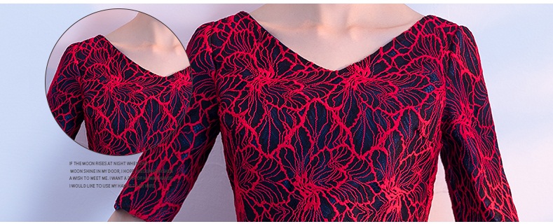 ชุดราตรียาวแขนสามส่วนลายดอกไม้เรียบหรู (เชือกผูกหลัง)