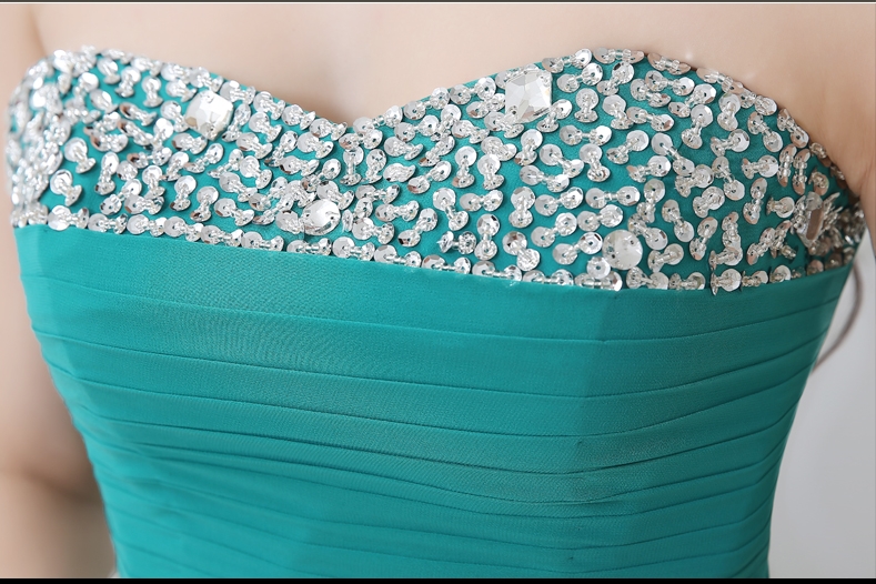 Pre-order ชุดราตรียาว เกาะอก สีฟ้าคราม ผ้าชีฟอง ปักเลื่อมที่อก และเอว ซิปหลัง