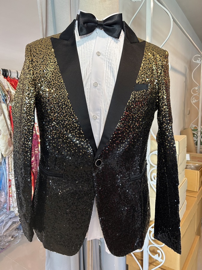 เช่า เสื้อสูทชาย สูทแฟชั่น สูทกลิตเตอร์ ไล่สี สีทองดำ