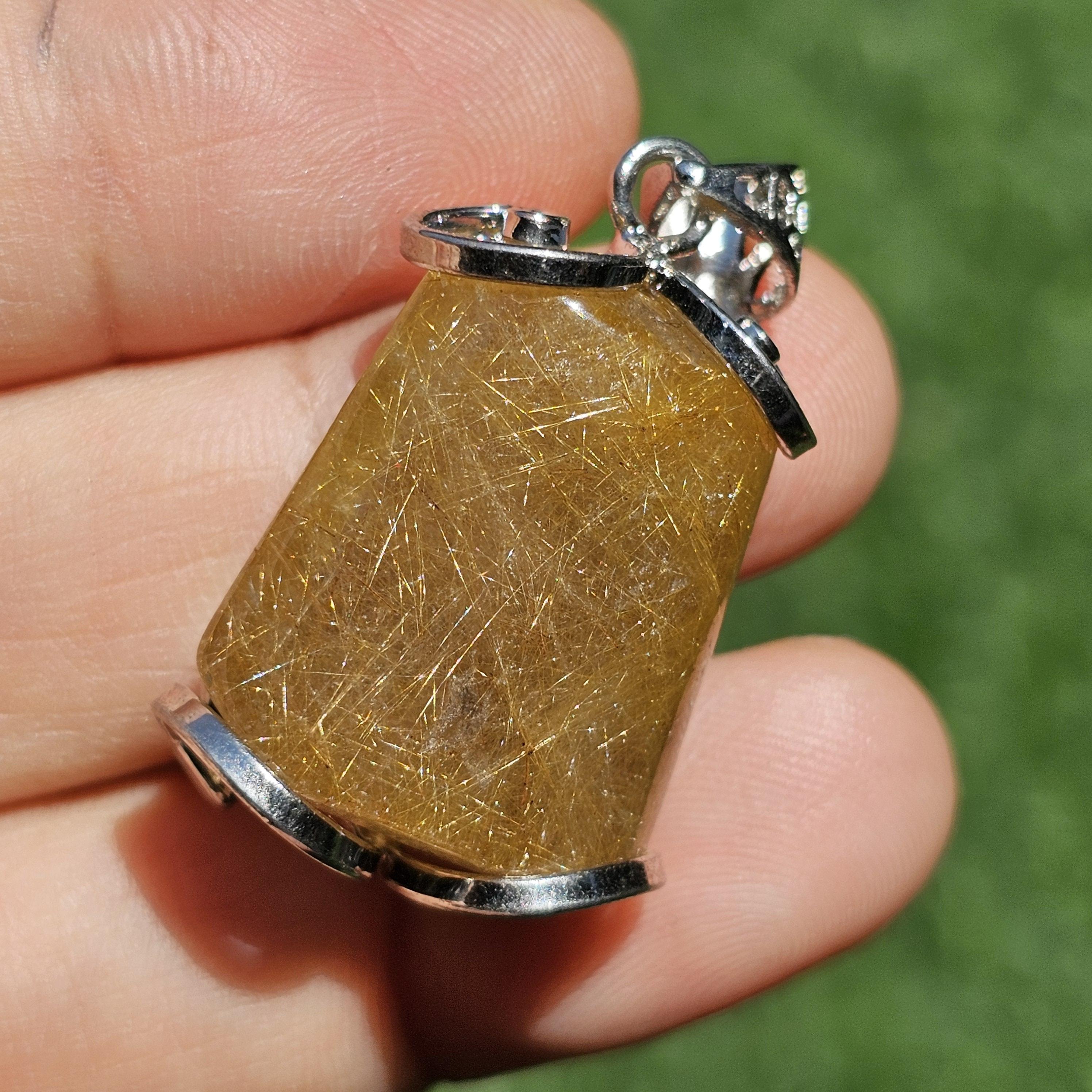 จี้ไหมทอง (Golden Rutilated Quartz) 56.65 กะรัต Cts. พลอยแท้ อัญมณีมงคลประจําวันเกิด เครื่องประดับพลอย