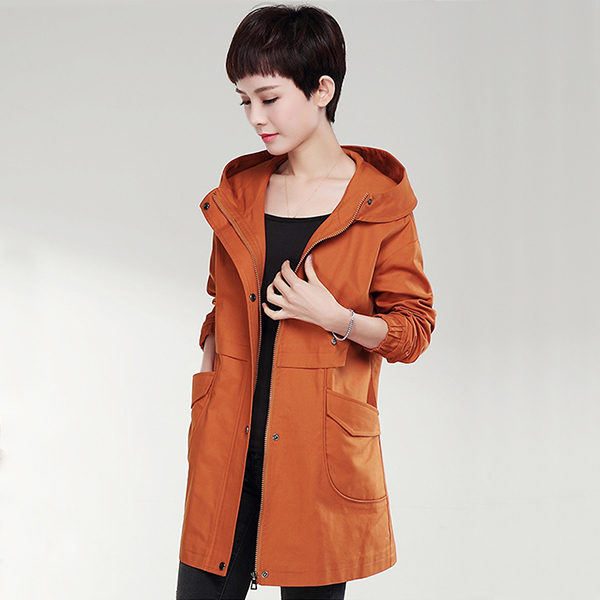 เสื้อแจ็คเก็ตกันหนาวตัวยาว มีฮู้ด แต่งกระเป๋าคู่ (12212X)