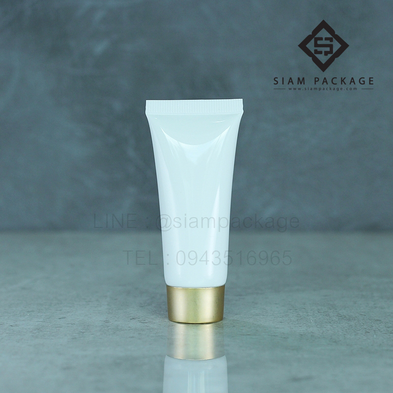 หลอดโฟม 10g. ฝาเกลียว หลอดโฟมสีขาว ฝาทองด้าน
