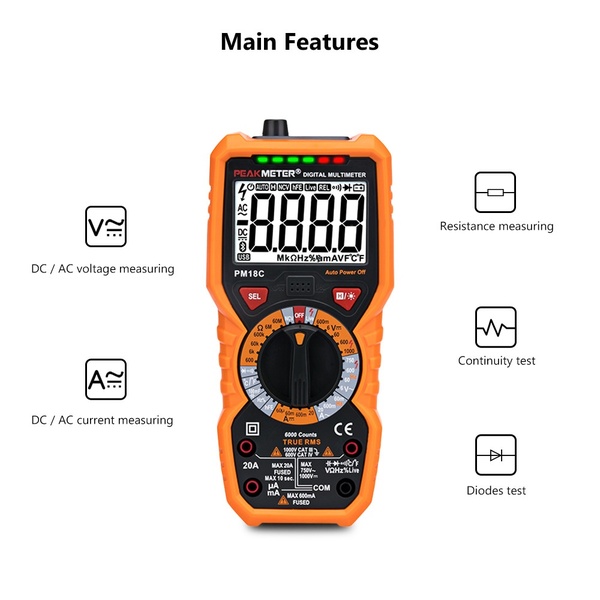 PEAKMETER ดิจิตอล มัลติมิเตอร์ True RMS AC/DC PM18C