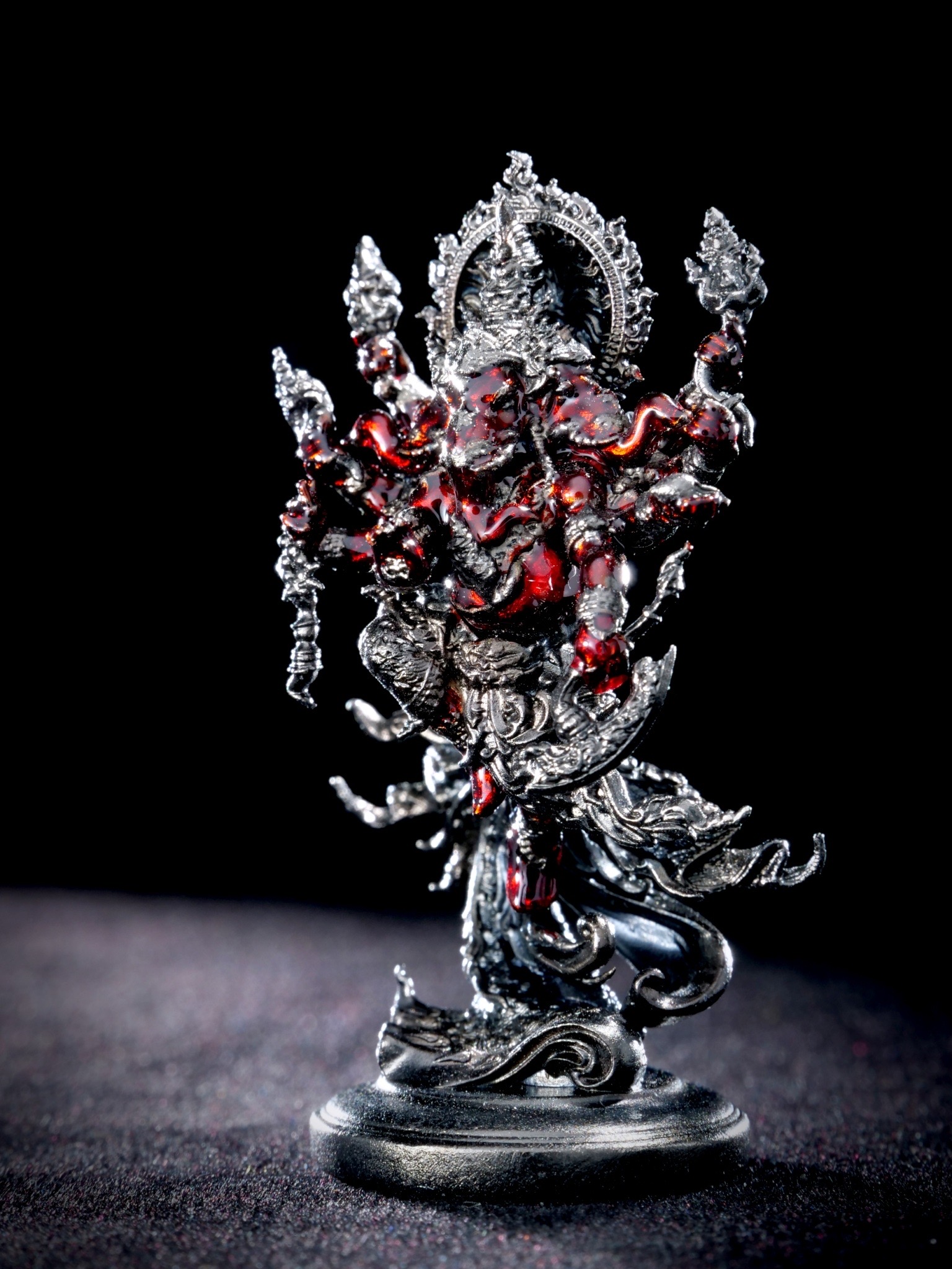 พระพิฆเนศสุริยะเทพ สุริยาบินายัค Surya Binayak รหัส7 เนื้อชนวนมหามวลสาร ชุบแบล็คกายแดง