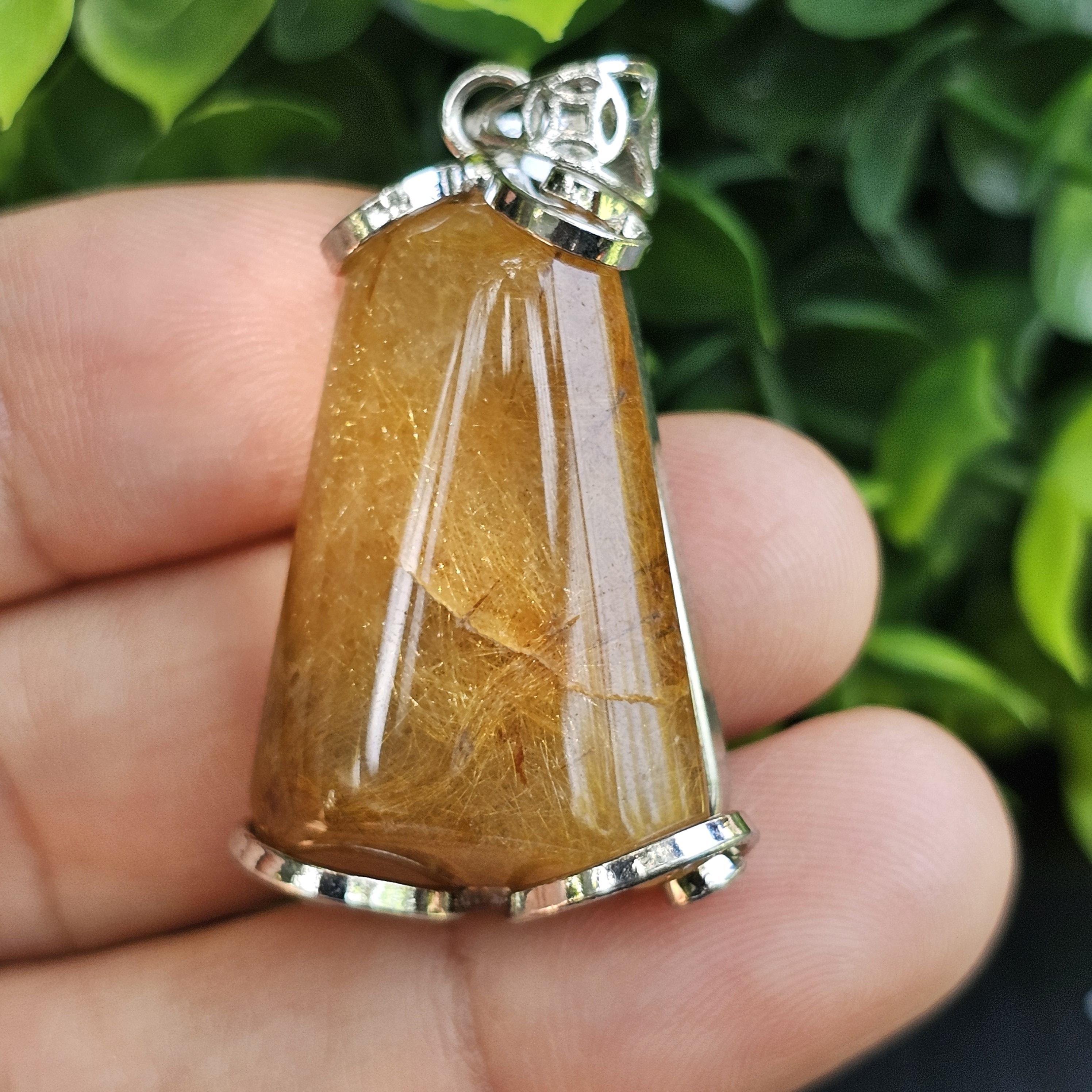 จี้ไหมทอง (Golden Rutilated Quartz) 11.08 กรัม g. พลอยแท้ อัญมณีมงคลประจําวันเกิด เครื่องประดับพลอย