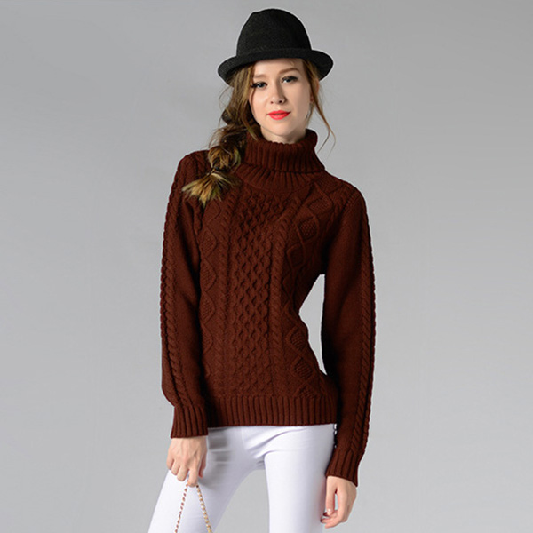 เสื้อสเวตเตอร์คอพับ ไหมพรมหนานุ่มถักลายนูน (12279B)