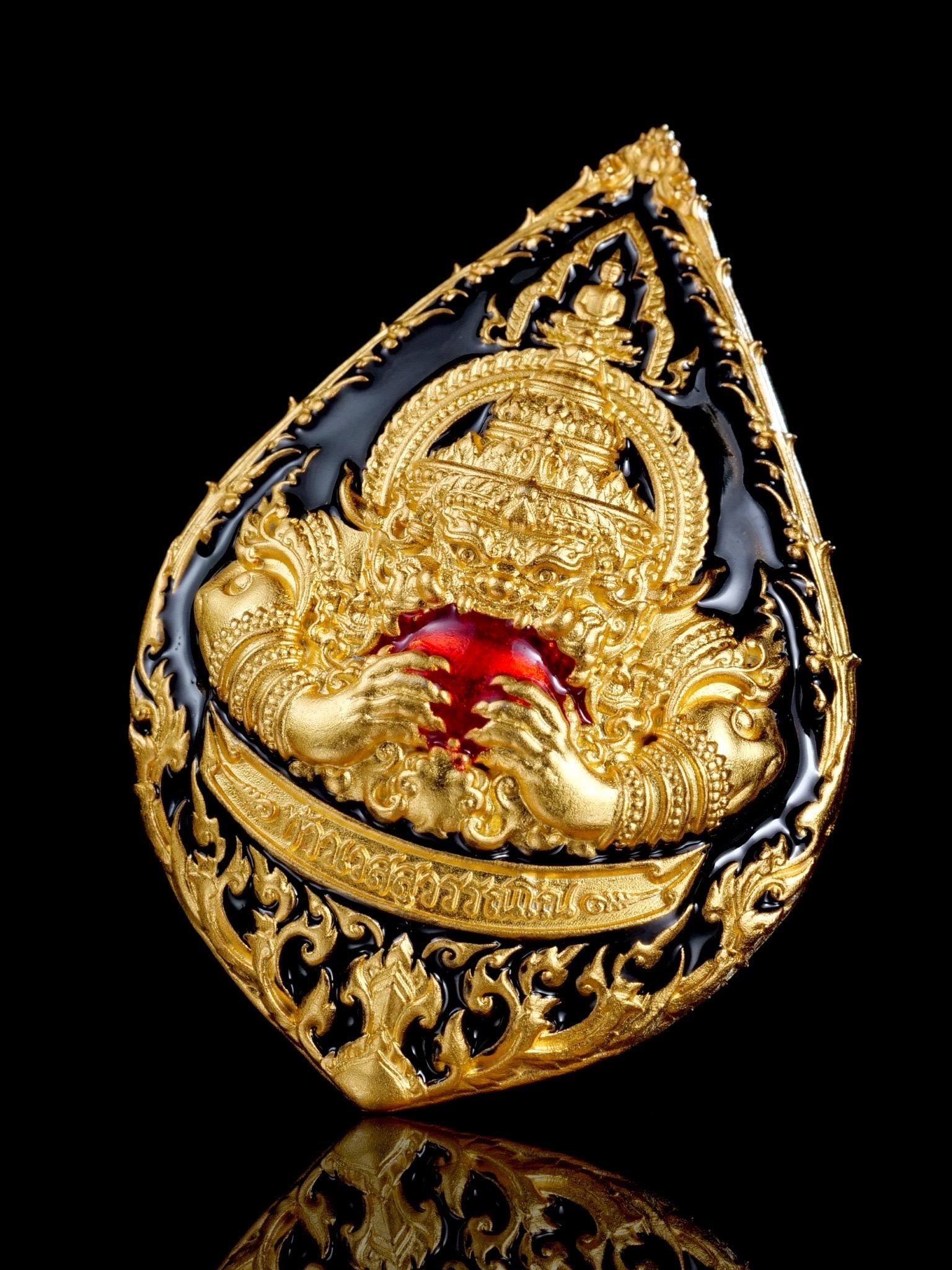 ท้าวเวสสุวรรณโณ รุ่น สัตตะอริยทรัพย์ รหัส9 เนื้อบรอนซ์ชุบทองลงยาดำ