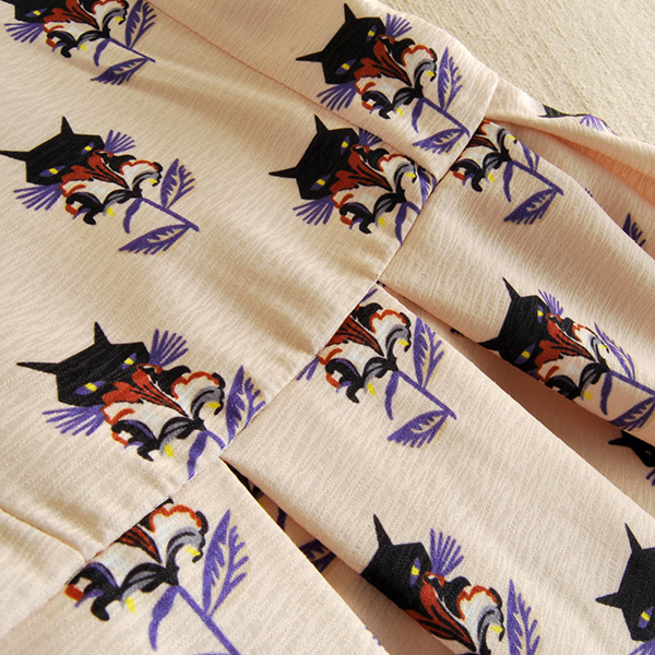 เดรสแฟชั่นชุดทำงาน ผ้าทอลาย กระโปรงจับจีบ (11174W)