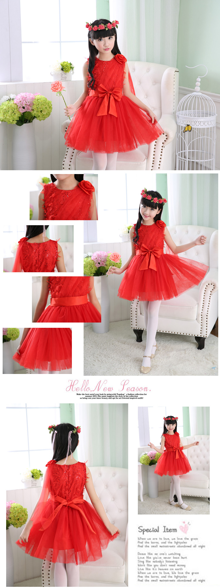 Pre-order ชุดแฟนซี ชุดแสดง แขนกุด แต่งลูกไม้ช่วงอก คาดโบว์ที่เอว กระโปรงตาข่าย