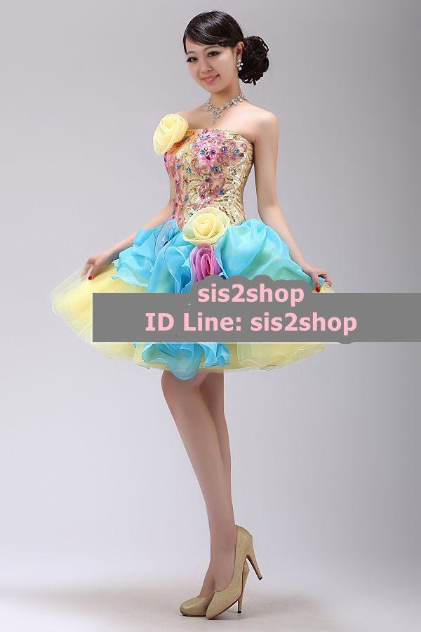 พร้อมเช่า ชุดแฟนซี ชุดราตรีสั้น เกาะอก ปักเลื่อม