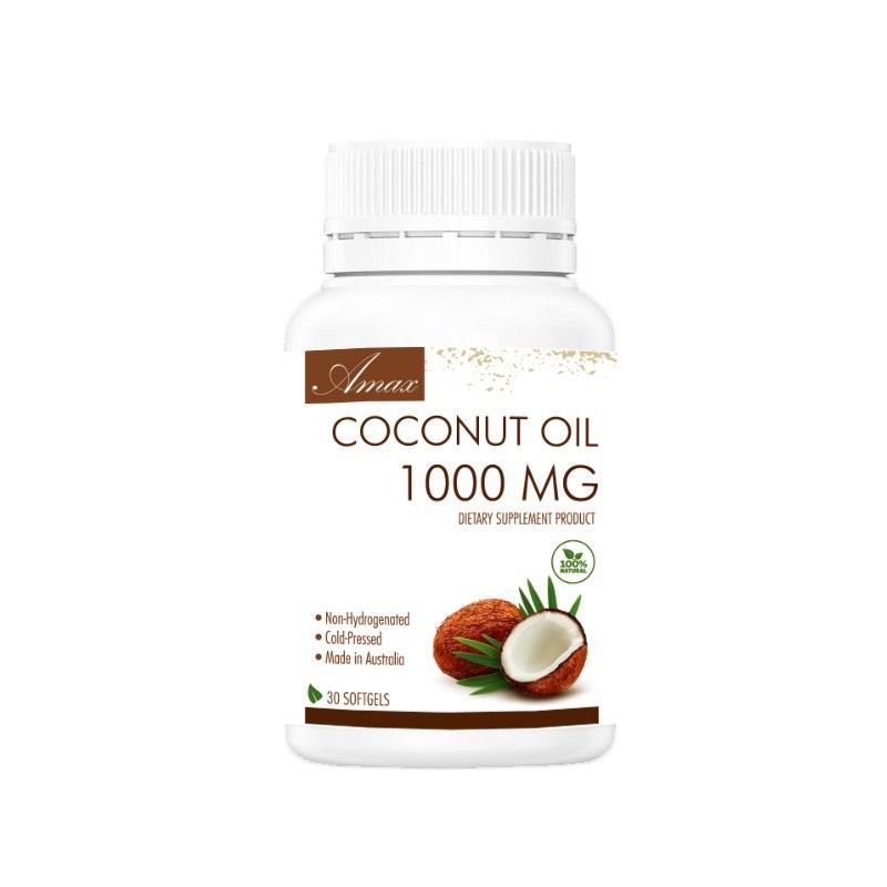 3 PV. น้ำมันมะพร้าวสกัดเข้มข้น Amax coconut oil 30 ซอฟเจล MCTs oil น้ำมันมะพร้าวออสเตรเลีย 1000mg 30 แคปซูล