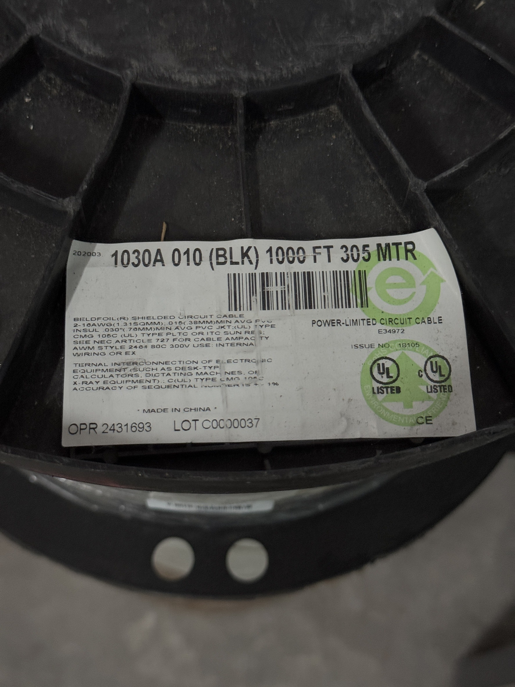 Belden 1030A 010 (BLK) 1000 FT 305 MTR