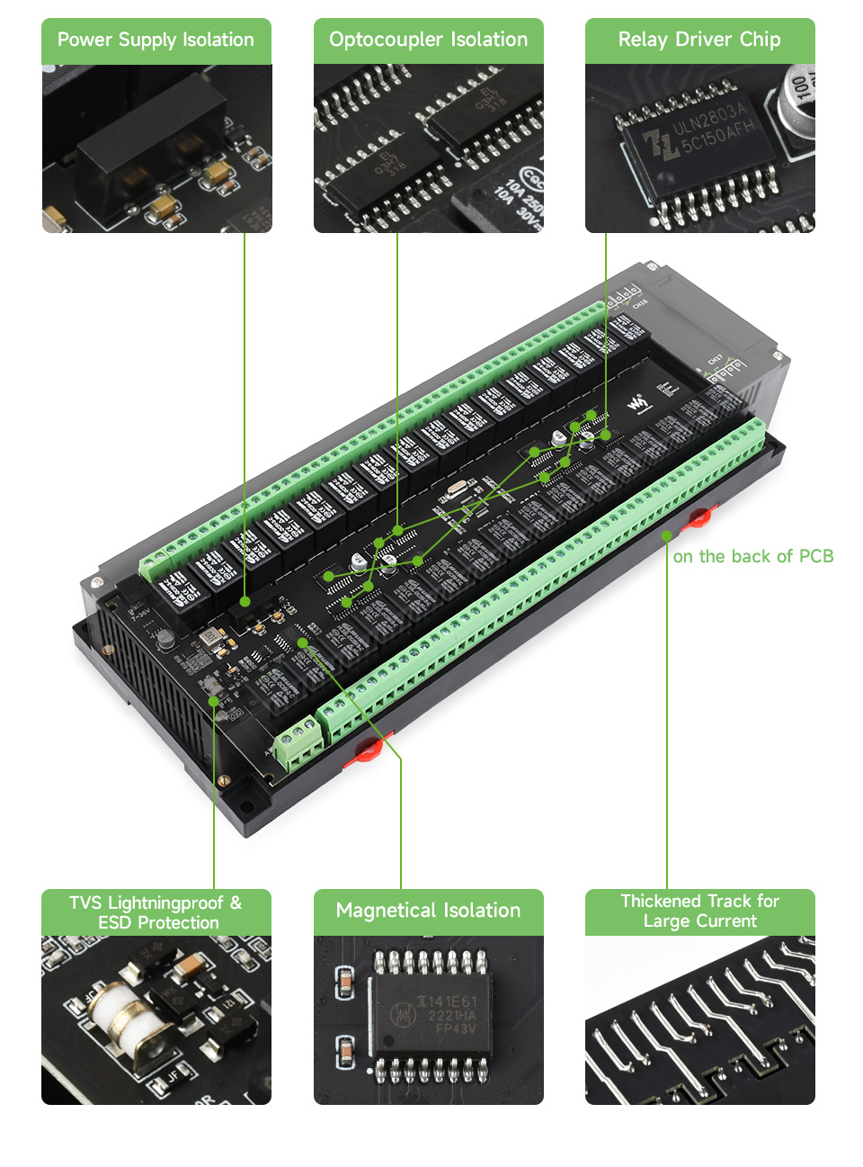 Modbus RTU 32-Ch Relay Module, RS485 Interface, With Multiple Isolation Protection Circuits