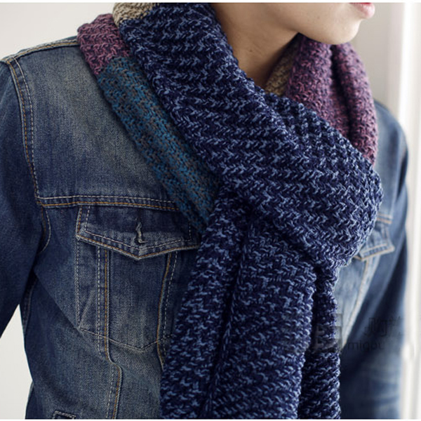 ผ้าพันคอไหมพรมถักลายตัดสี ผืนยาว ใช้ได้ทั้งหญิงและชาย (11307L)