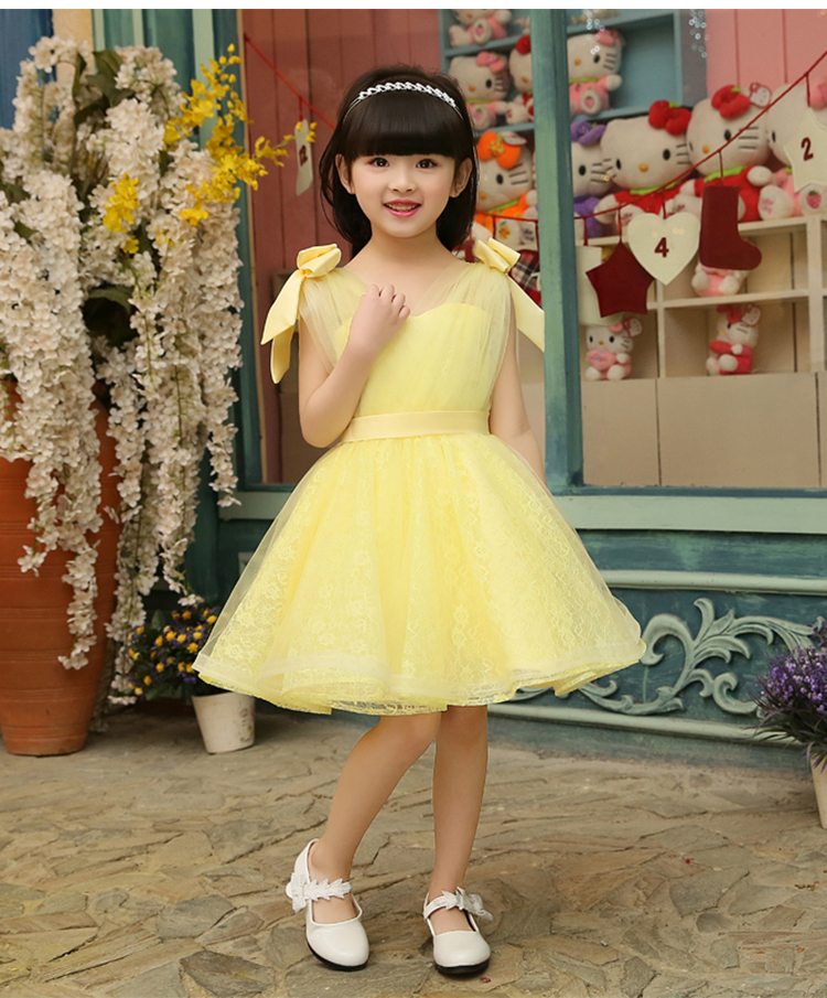 Pre-order ชุดราตรีเด็ก ชุดออกงาน ชุดกระโปรง ผ้าลูกไม้ แต่งโบว์ที่ไหล่ มีซิปหลัง