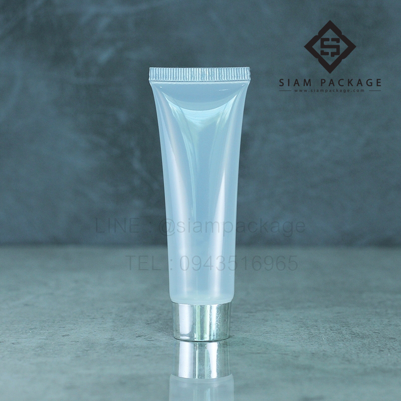 หลอดโฟม 15g. หลอดเกลียว หลอดโฟมใส ฝาเงินเงา