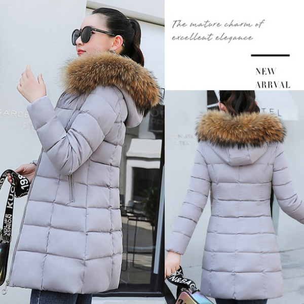 เสื้อโค้ทกันหนาวติดลบกันหิมะได้ มีฮู้ดเฟอร์ใหญ่ถอดได้ (12241X)