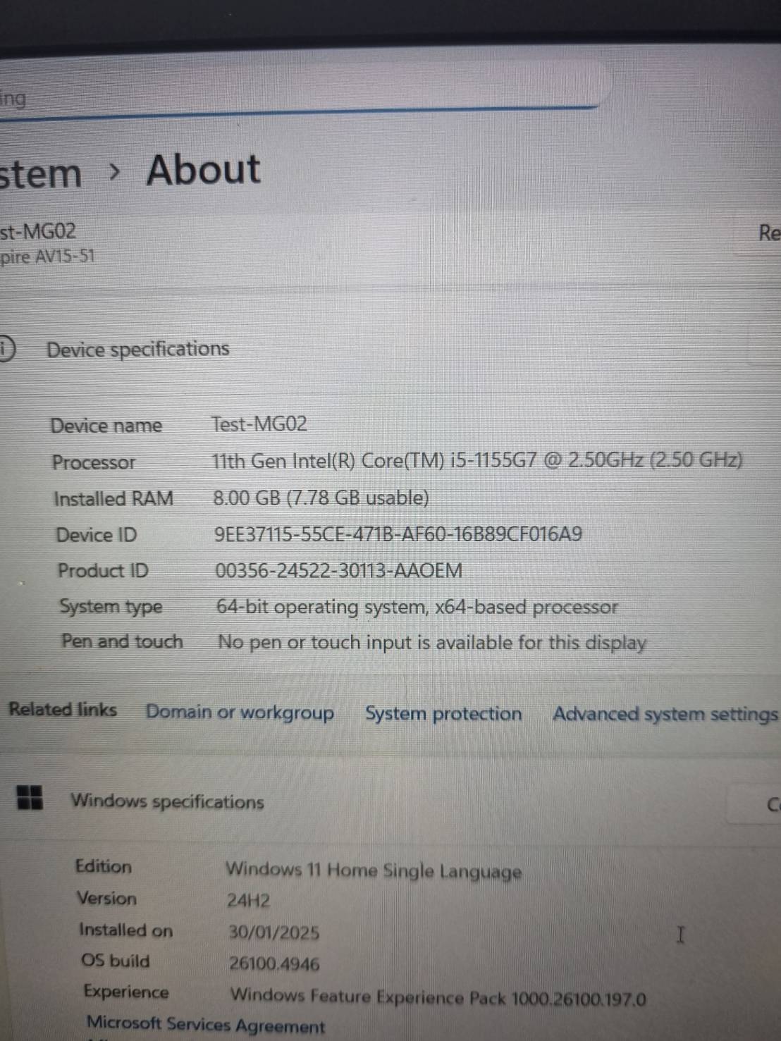 Acer N20CB i5 Gen11th Ram8GB m.2 512GB แบต 72% มีรอบแตกกรอบจอ