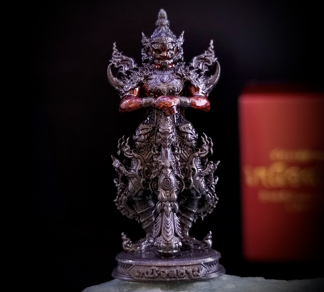 ท้าวเวสสุวรรณเหนือสยาม (หน้ายักษ์) รหัส 6.19 เนื้อบรอนซ์รมดำลงยากายแดง