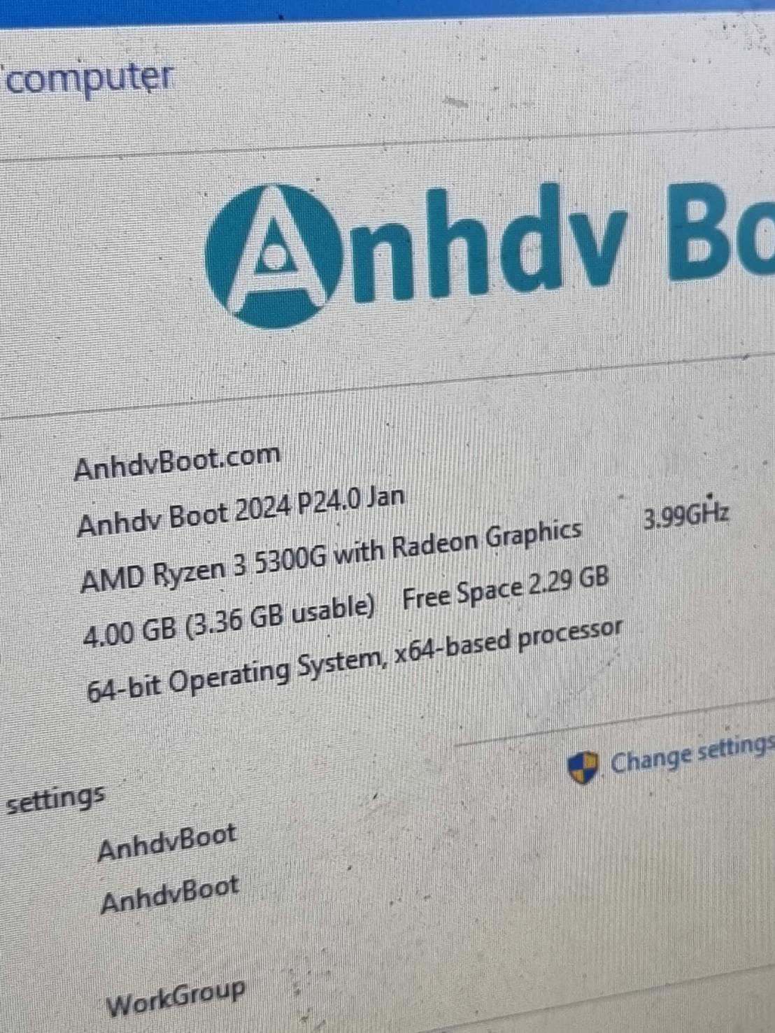 PC Lenovo 90RX006YTA Ryzen3 5300G Ram 4GB HDD 1TB