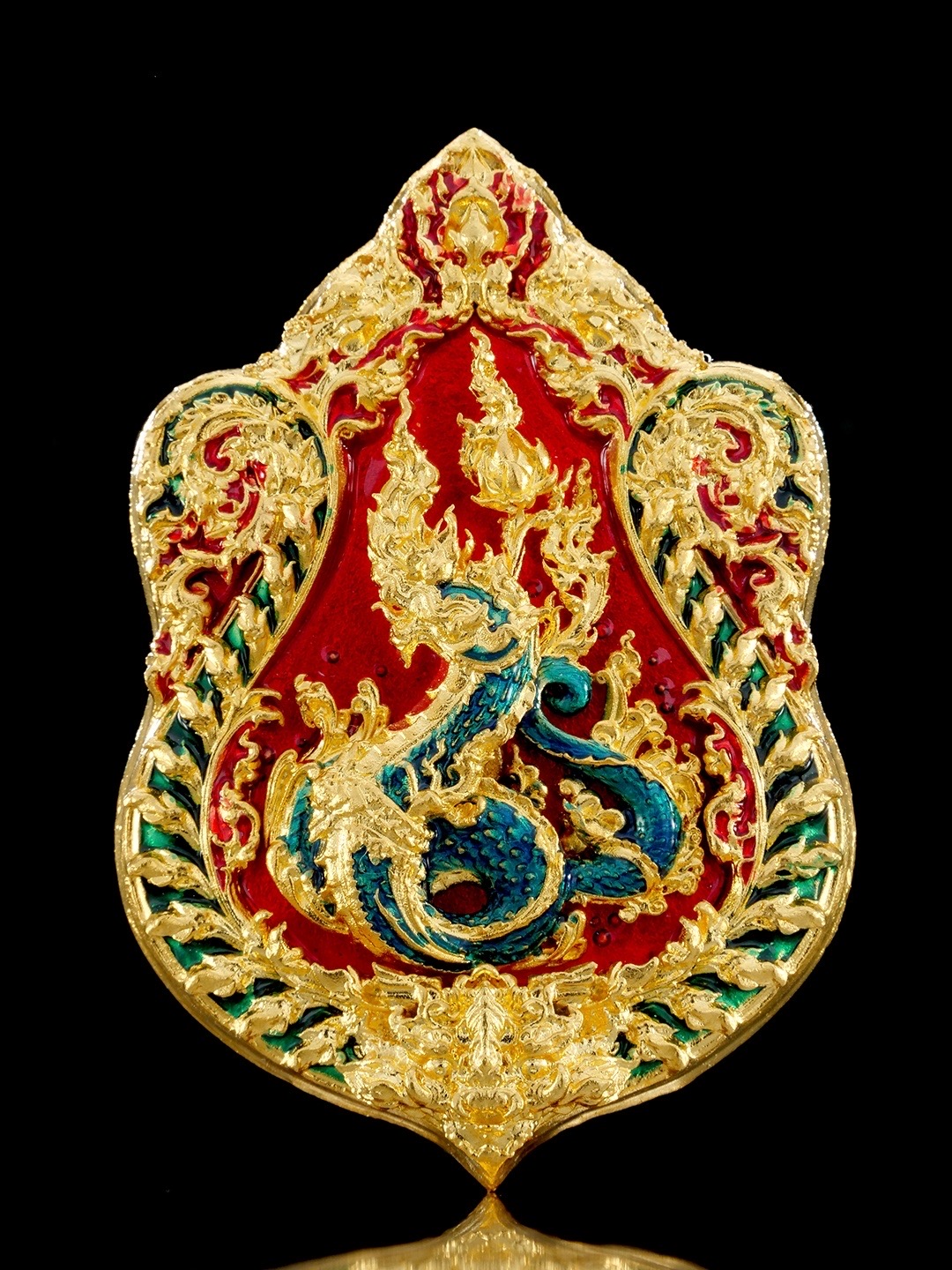 เหรียญเสมาพระพุทธชินราช รุ่น จตุมหามงคล666ปี รายการพิเศษศูนย์จอง เนื้อบรอนซ์ชุบทองลงยา (ด้านหน้า/พระพุทธชินราช ด้านหลัง/พญานาค)