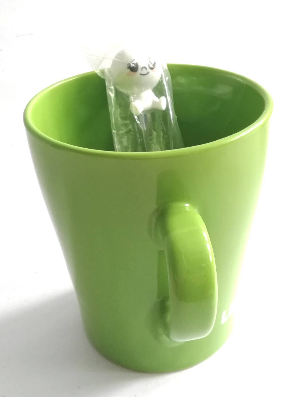 แก้วมักเซรามิกสีเขียว ลายตุ๊กตาไลน์ มูน Moon,Line Friends, พร้อมช้อนหัวมูน และกล่อง ของสะสมจาก7-11