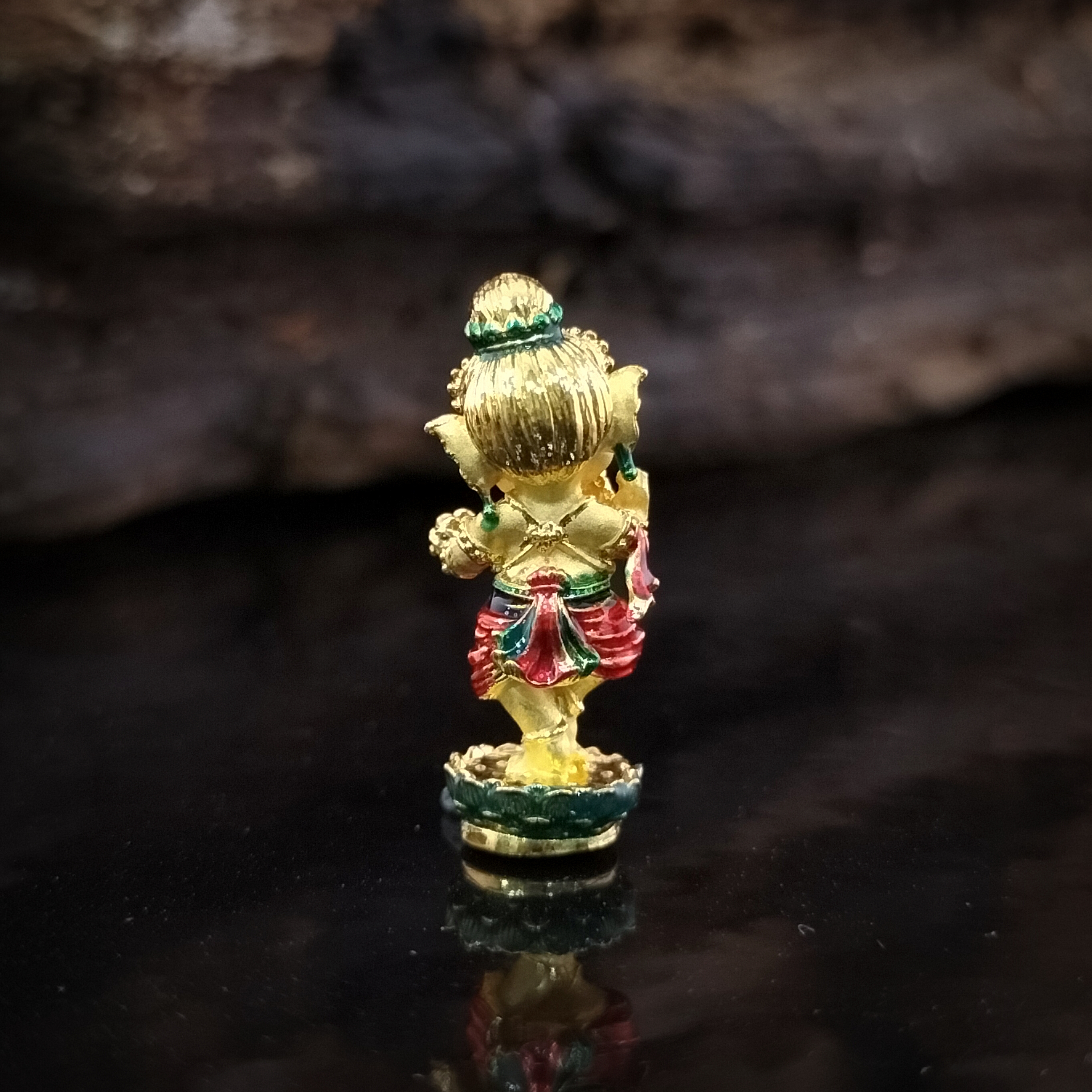 พระพิฆเนศน้อย คเณศนาฏย รหัส 2 เนื้อบรอนซ์ชุบทองลงยาราชาวดี