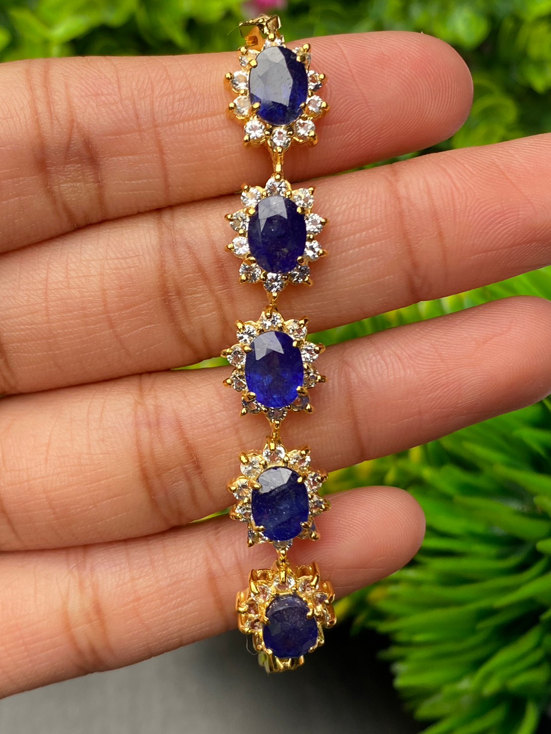 สร้อยข้อมือ พลอยแท้ ไพลิน Blue Sapphire Bracelet 14 กะรัต 5 เม็ด พลอยแท้ อัญมณีมงคลประจําวันเกิด เครื่องประดับพลอย