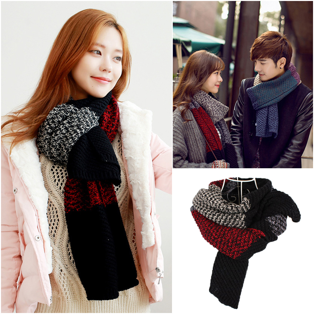 ผ้าพันคอไหมพรมถักลายตัดสี ผืนยาว ใช้ได้ทั้งหญิงและชาย (11307L)